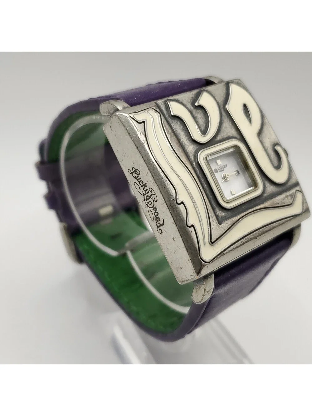 Lucky Brand Quartz Womens Watch 37mm Square Face Love Purple/Green New Battery